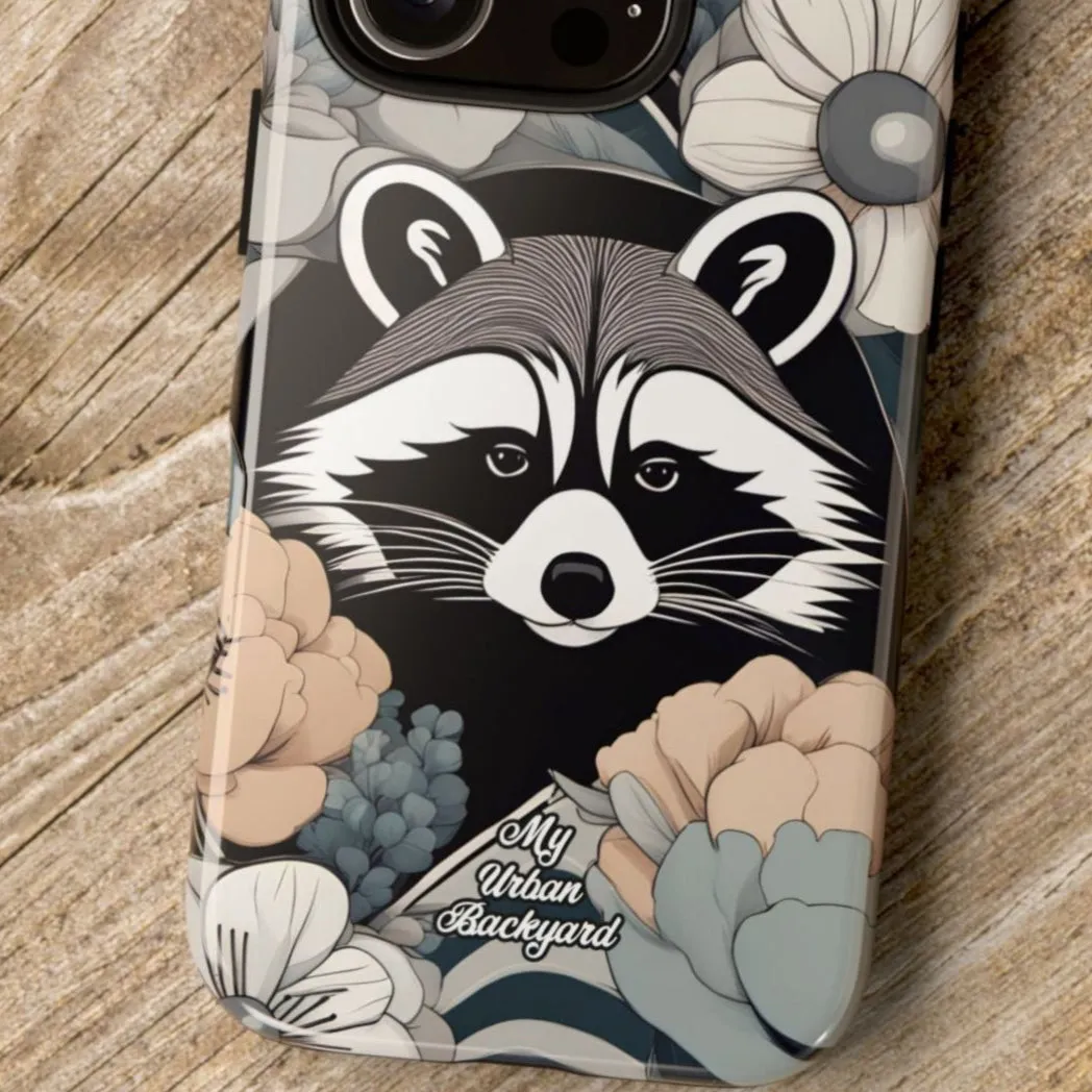 Art Deco Raccoon with Flowers, Cell Phone Case - Apple, Samsung, or Google Pixel