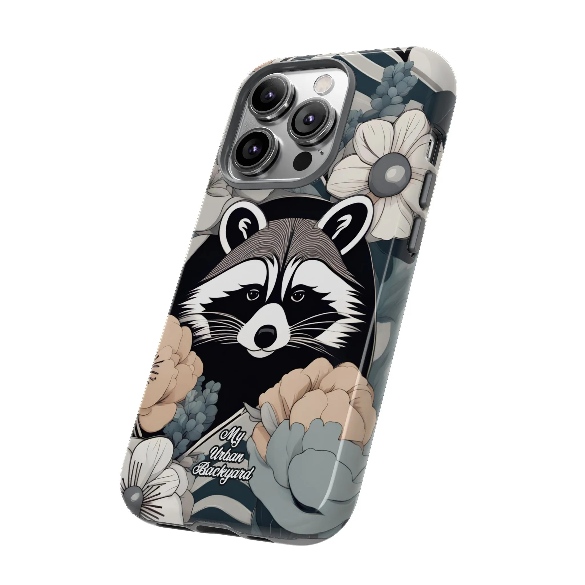 Art Deco Raccoon with Flowers, Cell Phone Case - Apple, Samsung, or Google Pixel