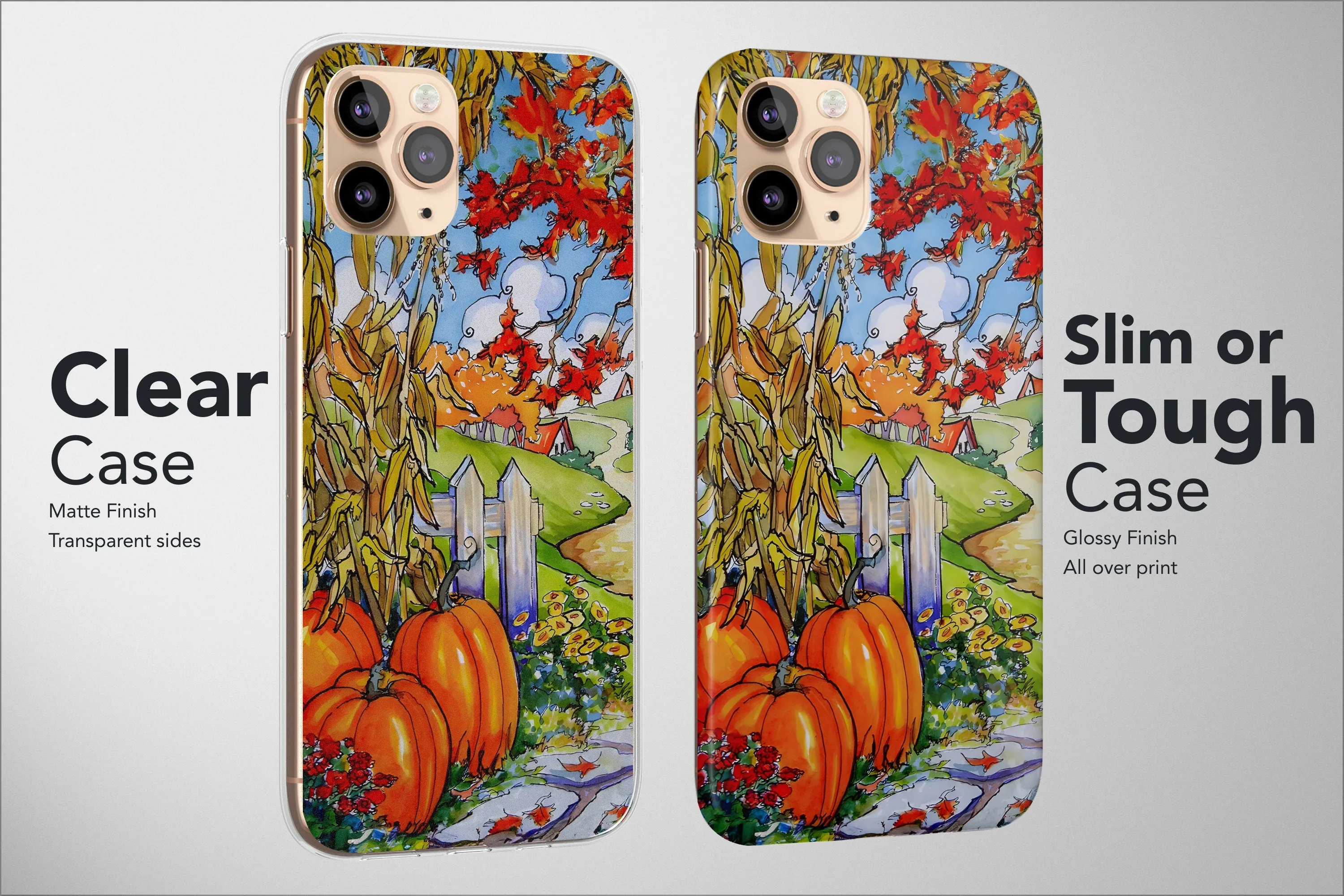 Autumn Phone Case Pumokin Leaf Fall Tree Coffe Cat Landscape Cover