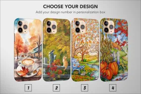 Autumn Phone Case Pumokin Leaf Fall Tree Coffe Cat Landscape Cover