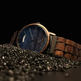 Bali - Black Steel & Walnut Blue Ocean Face Men Watch