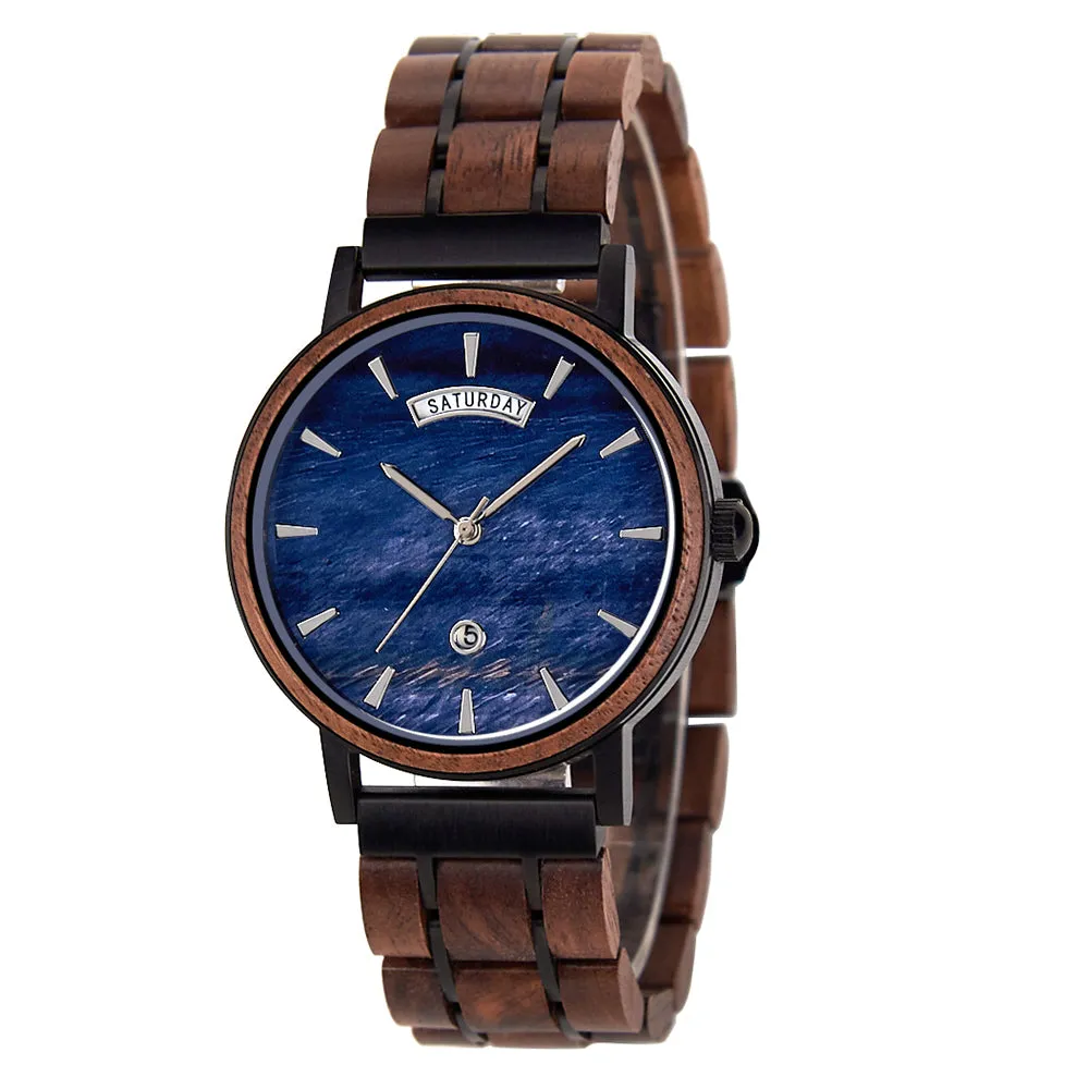 Bali - Black Steel & Walnut Blue Ocean Face Men Watch