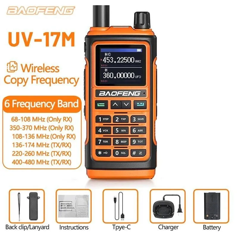 Baofeng UV-17M Full Air Band Walkie Talkie Multi-band Wireless Copy Frequency Type-C Long Range UV 5R 17 Pro Ham Two Way Radio