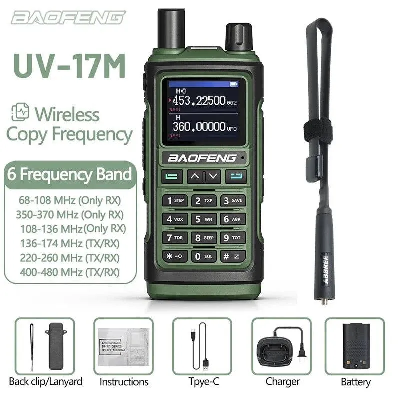 Baofeng UV-17M Full Air Band Walkie Talkie Multi-band Wireless Copy Frequency Type-C Long Range UV 5R 17 Pro Ham Two Way Radio