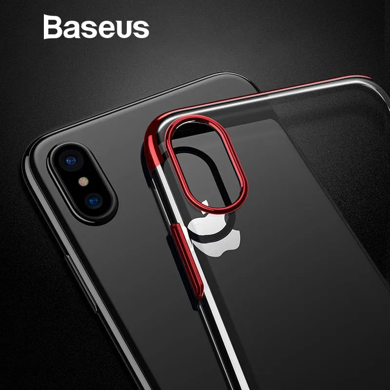 Baseus Hard PC Case For iPhone X Cases Luxury Transparent Plastic Case For iPhone X Cover Ultra Thin Plating Phone Accessories