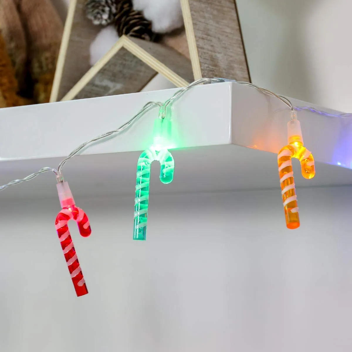 Battery operated Candy Cane String Lights, Multi Coloured