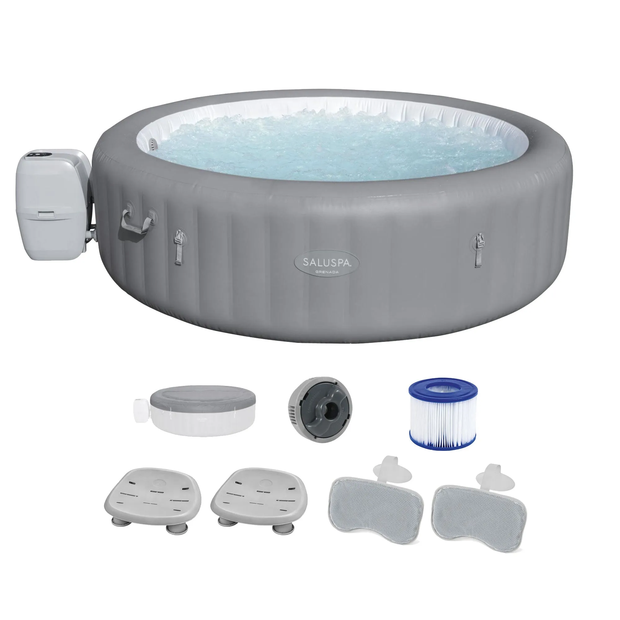 Bestway SaluSpa Grenada AirJet Hot Tub, Spa Seat (2 Pack), & Headrest (2 Pack)