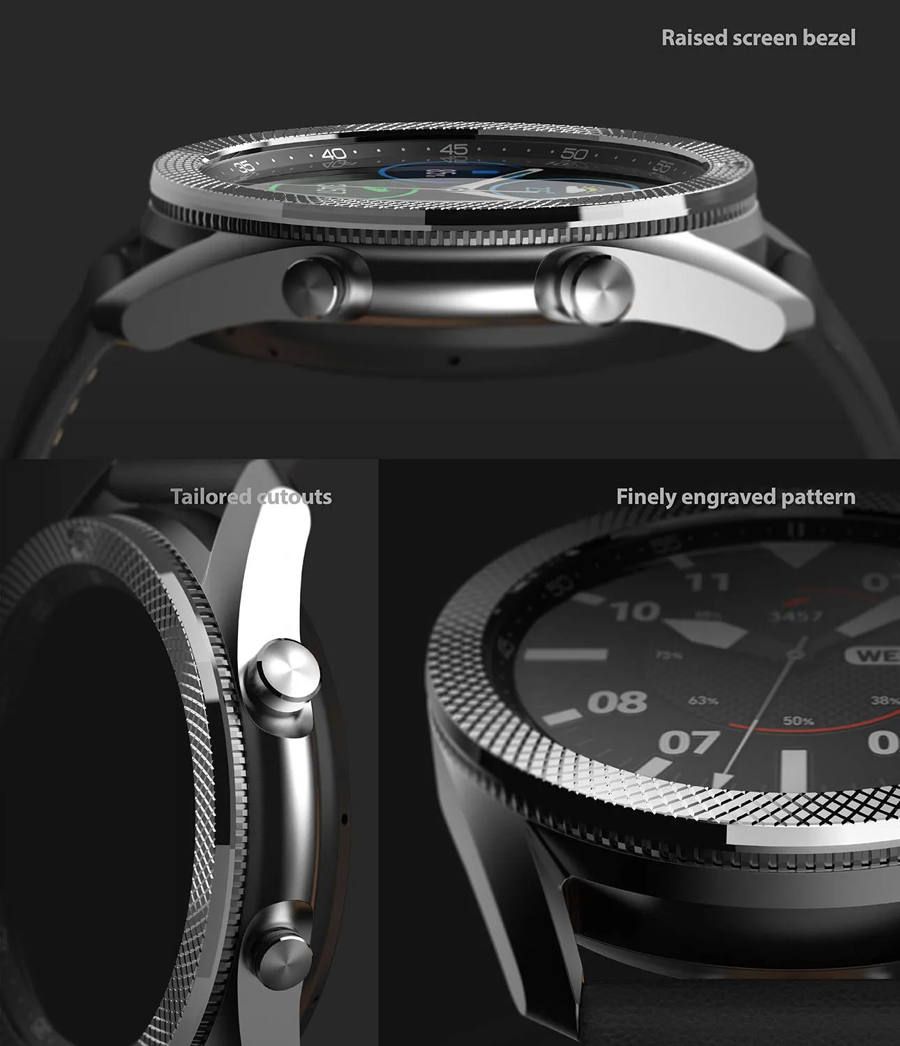 Bezel Styling for Galaxy Watch 3 45mm - Knurled Silver  45-42 (ST)   [Stainless Steel]