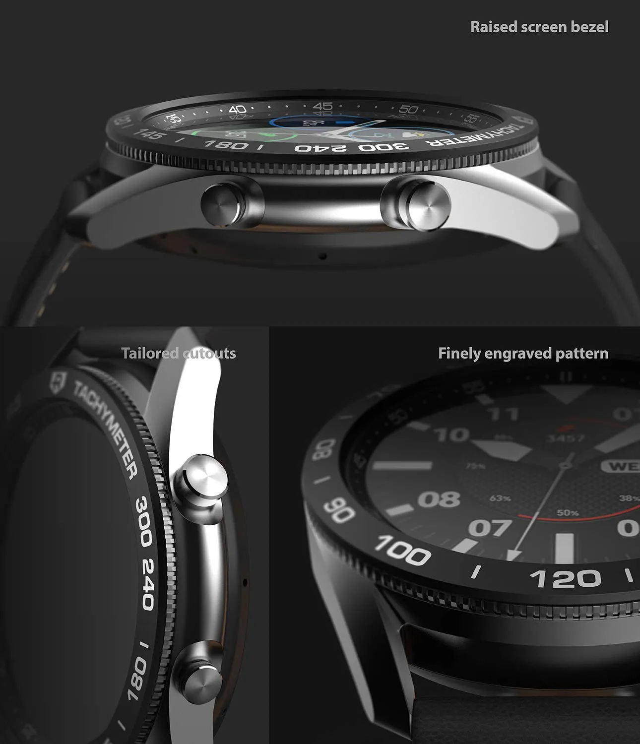 Bezel Styling for Galaxy Watch 3 45mm - Matte Black  45-10 (AL)  [Stainless Steel]