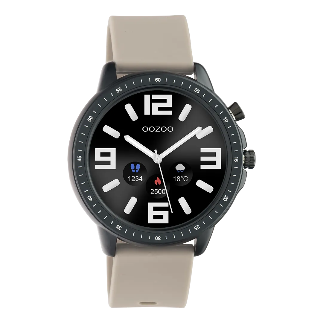 Black OOZOO smartwatch with taupe rubber strap - Q00330