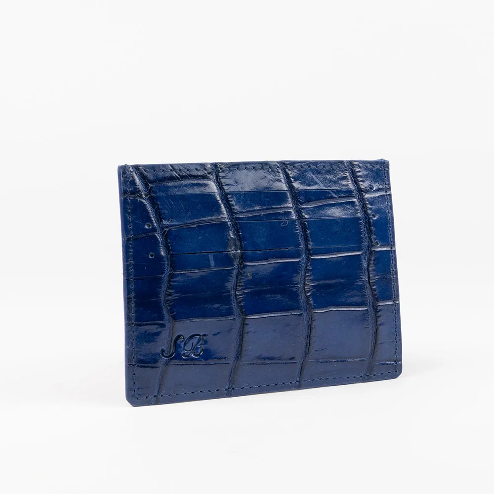 Blue Genuine Crocodile Skin Credit Card Case