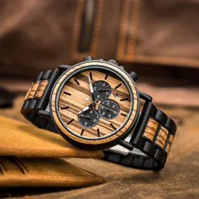 Brisbane - Black Steel & Zebrawood Chronograph