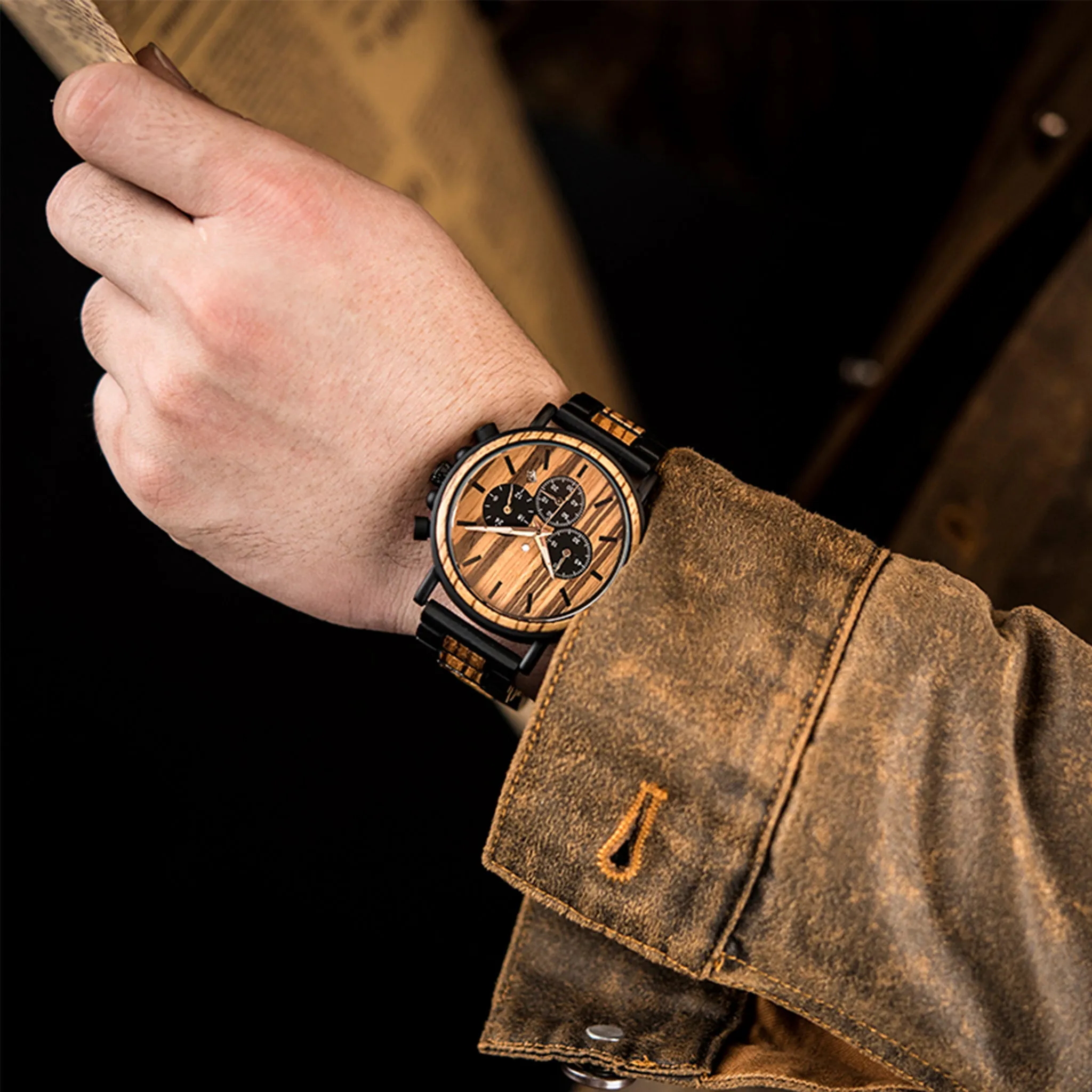 Brisbane - Black Steel & Zebrawood Chronograph