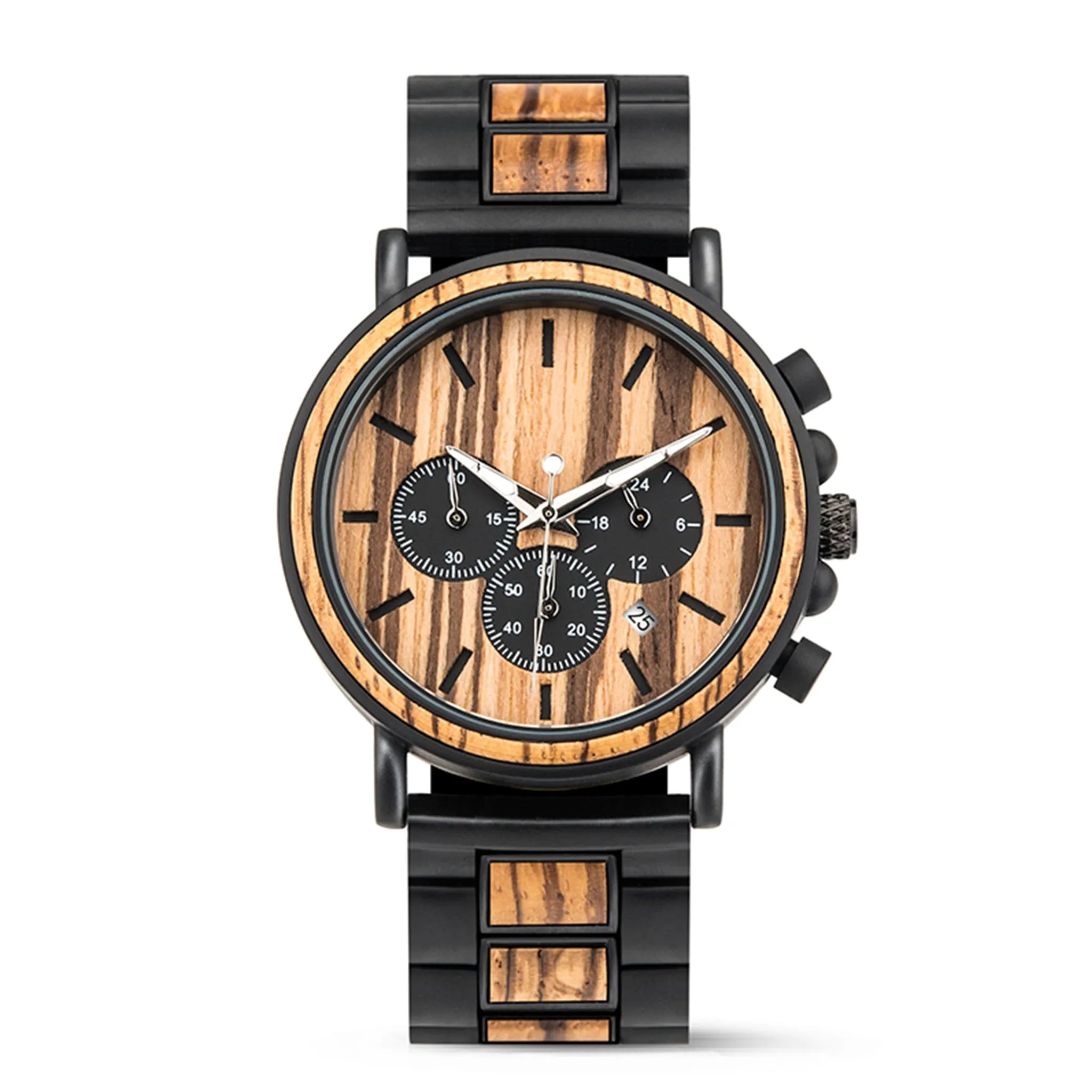 Brisbane - Black Steel & Zebrawood Chronograph