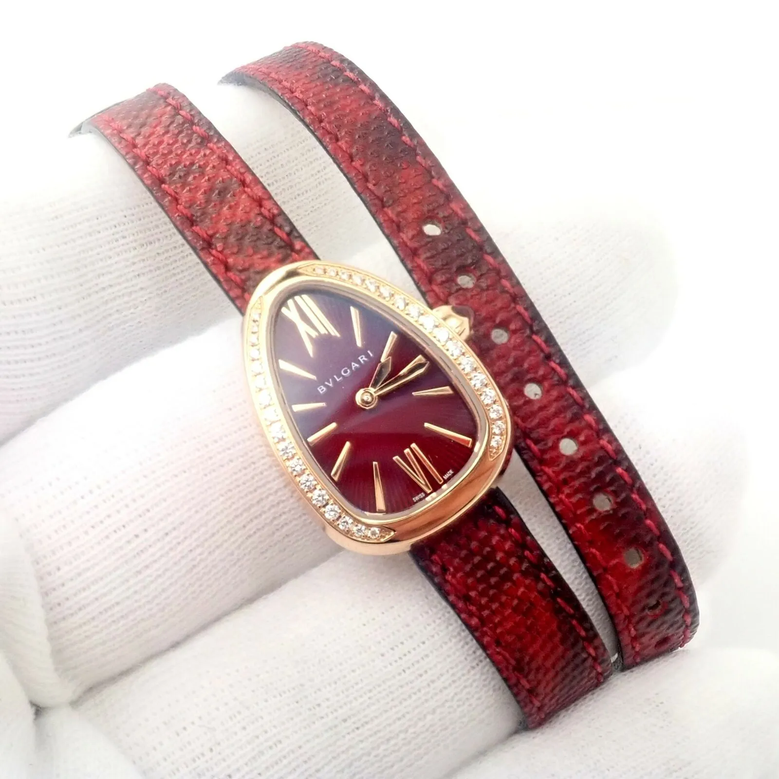 Bulgari 18k Rose Gold Diamond Tubogas Red Serpenti Snake Watch   Band   Tool