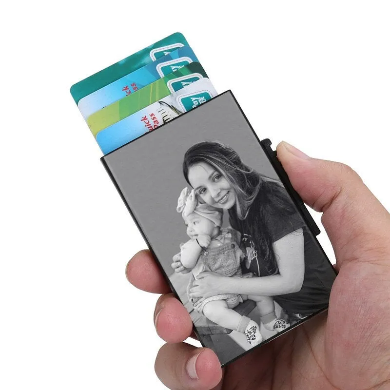 Business Card Case Thin Credit Card Holder Metal Bank Check Sleeve Special Mother's Day Gift Personalized Photo