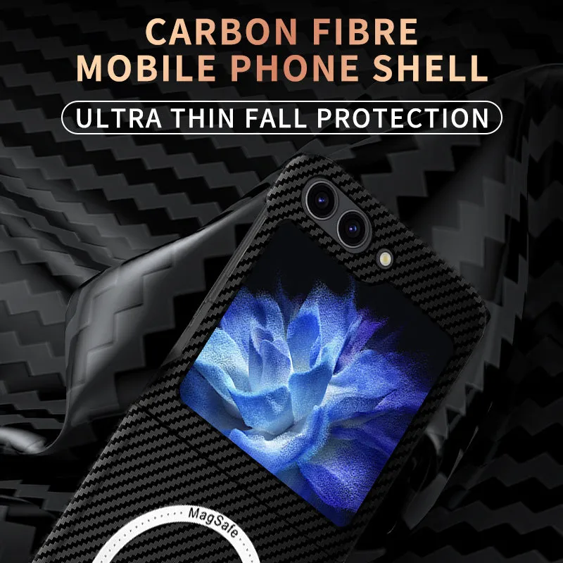 Carbon Fiber Magnetic Suction Wireless Charging Phone Case For Samsung Galaxy Z Flip 6