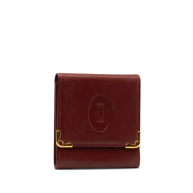 Cartier Must Line Leather Coin Case Wine Red