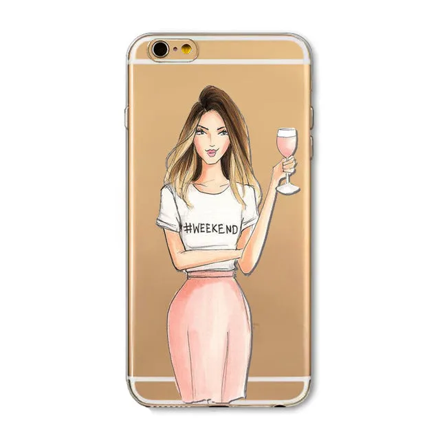 Case For Apple iPhone 6 6s Plus 6Plus  5 5S SE Soft Silicon TPU Transparent Fruit Grils Macaron Dessert Phone Capa Cases