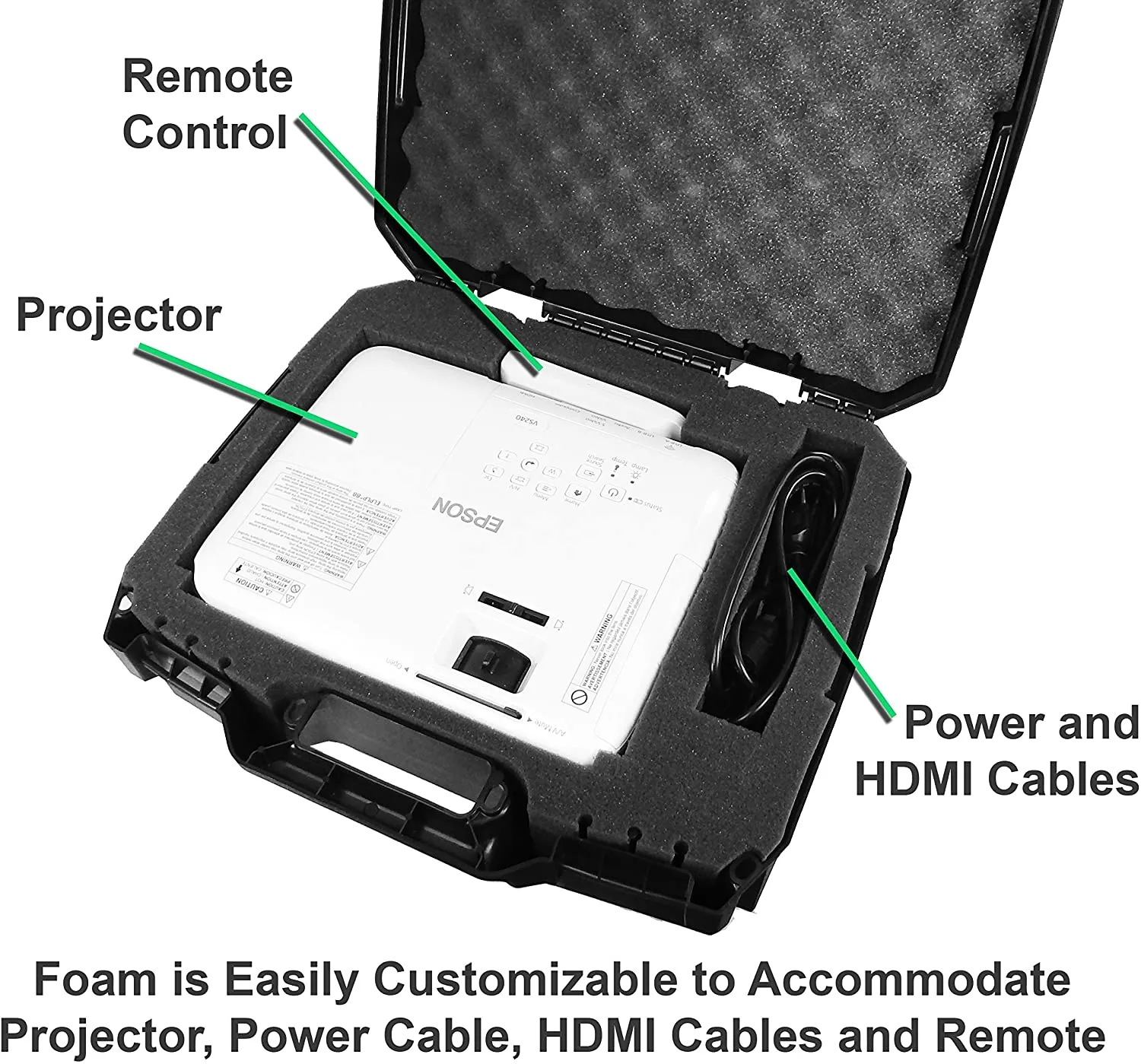 CASEMATIX Projector Hard Case Fits PowerLite and Home Cinema DLP WXGA 1080p 3D Projectors for Select Models Pro EX9200, 1781W, 1761W, 1284,640, 740HD