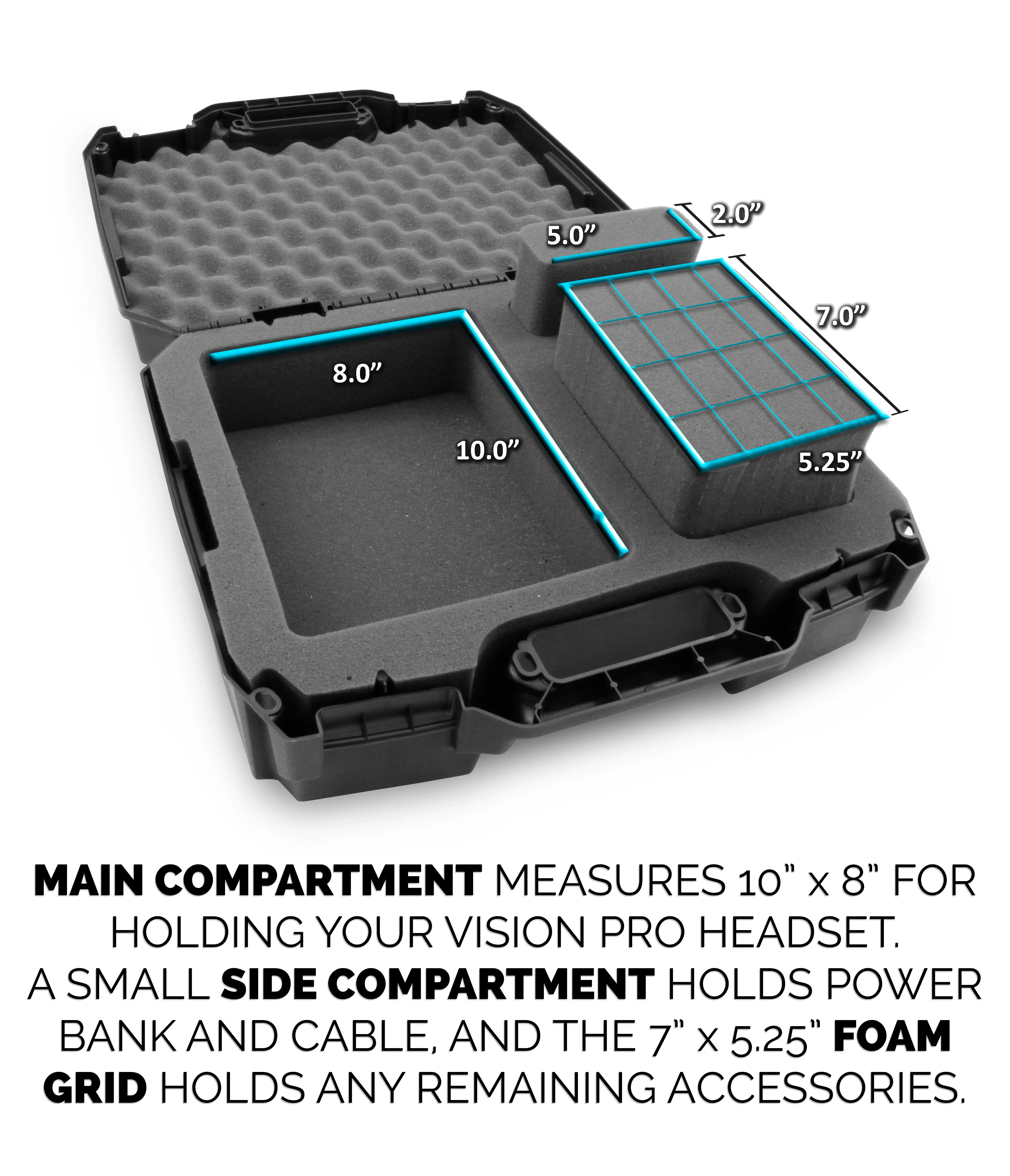 CASEMATIX Travel Case Compatible with Apple Vision Pro VR Headset and Vision Pro Accessories, Includes Foam Lens Protector With Accessory Storage