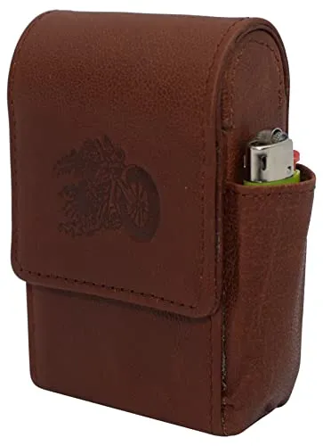 Cigarette Box Anti-Scratch Protective Storage Leather Case with Lighter Holder Biker Logo