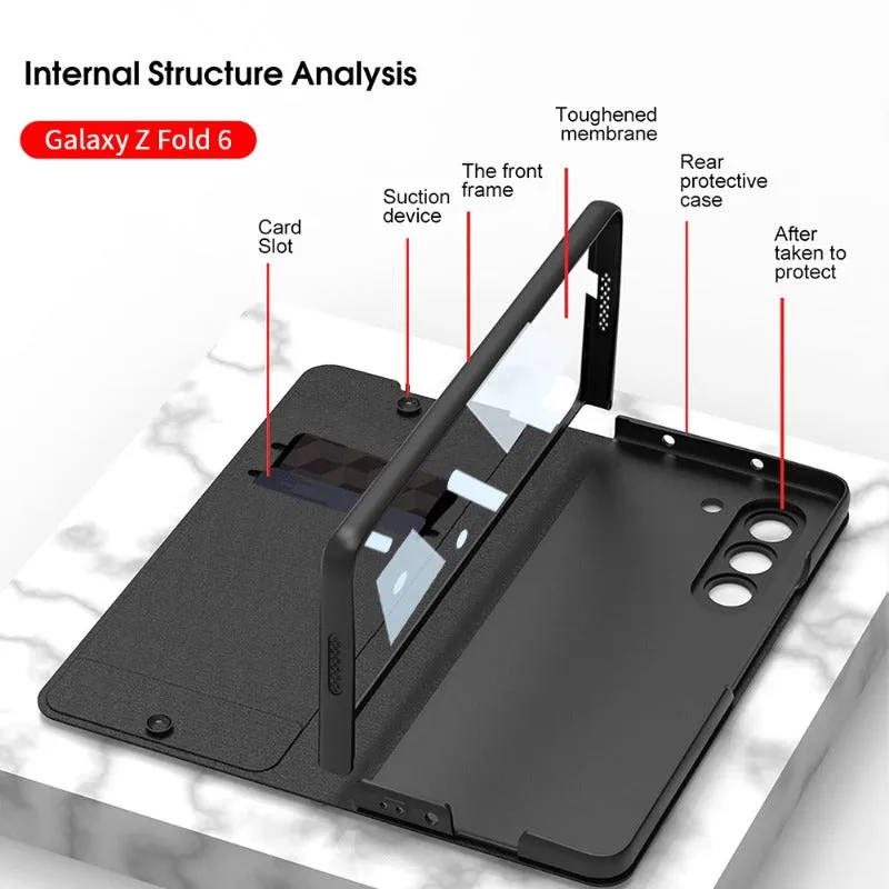 Clamshell Warrior Leather Case with Card Slot Screen Protector For Samsung Galaxy Z Fold 6