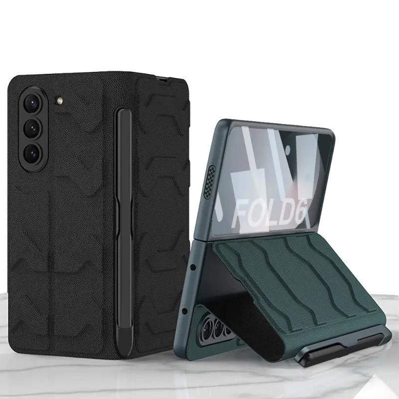 Clamshell Warrior Leather Case with Card Slot Screen Protector For Samsung Galaxy Z Fold 6