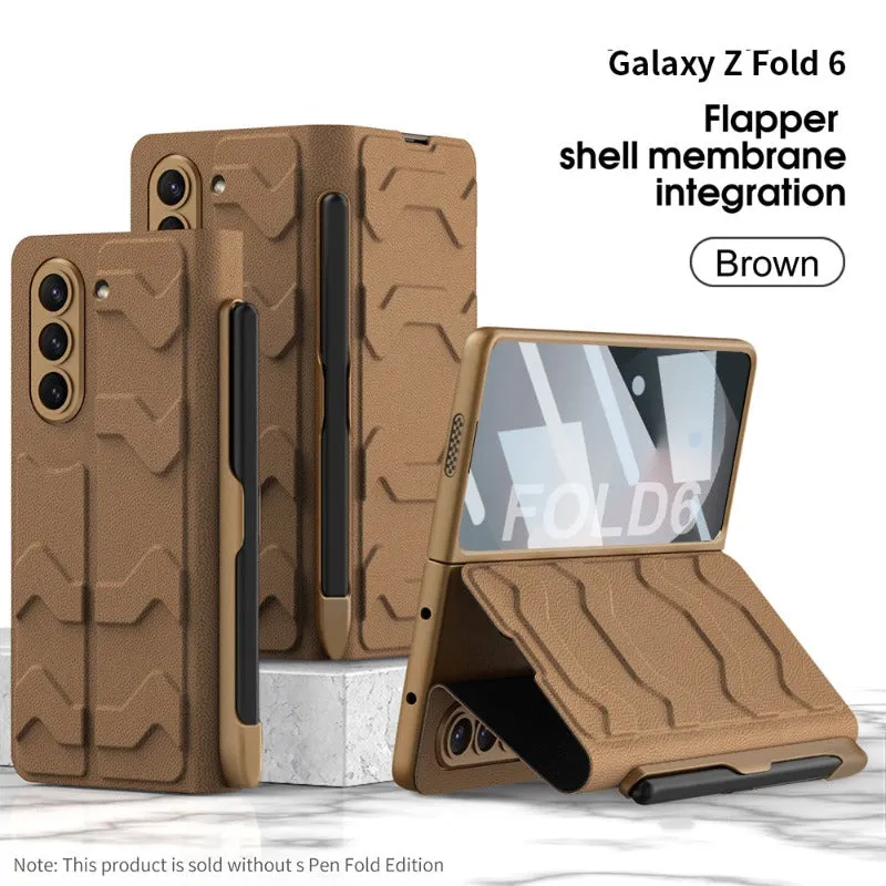 Clamshell Warrior Leather Case with Card Slot Screen Protector For Samsung Galaxy Z Fold 6