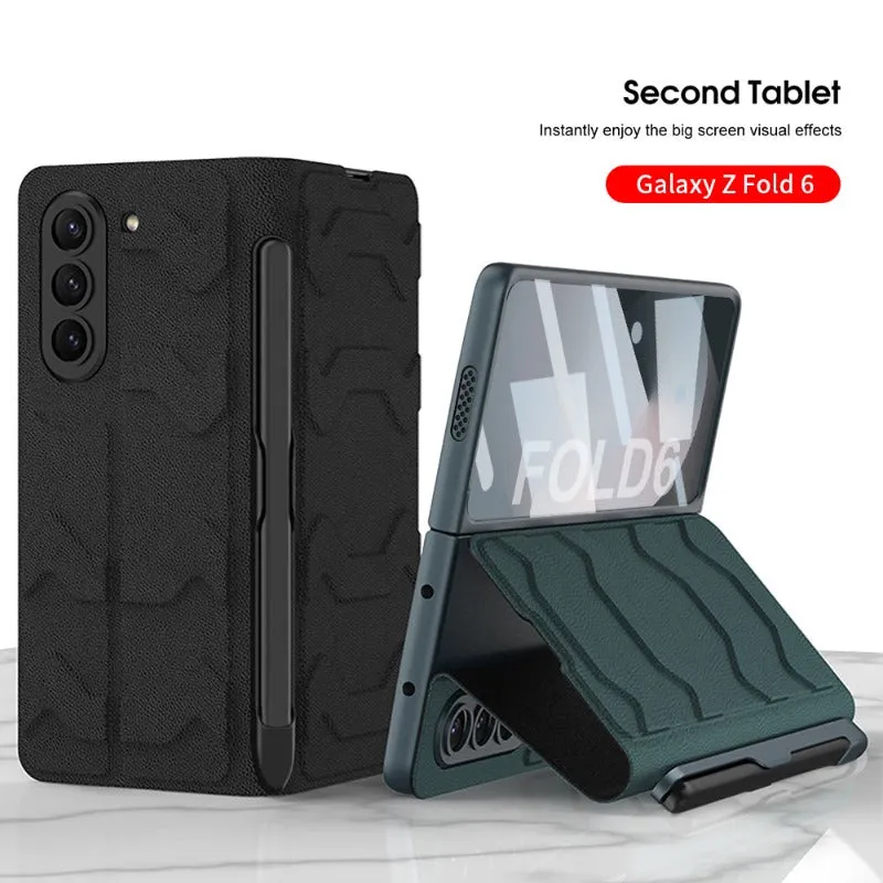 Clamshell Warrior Leather Case with Card Slot Screen Protector For Samsung Galaxy Z Fold 6