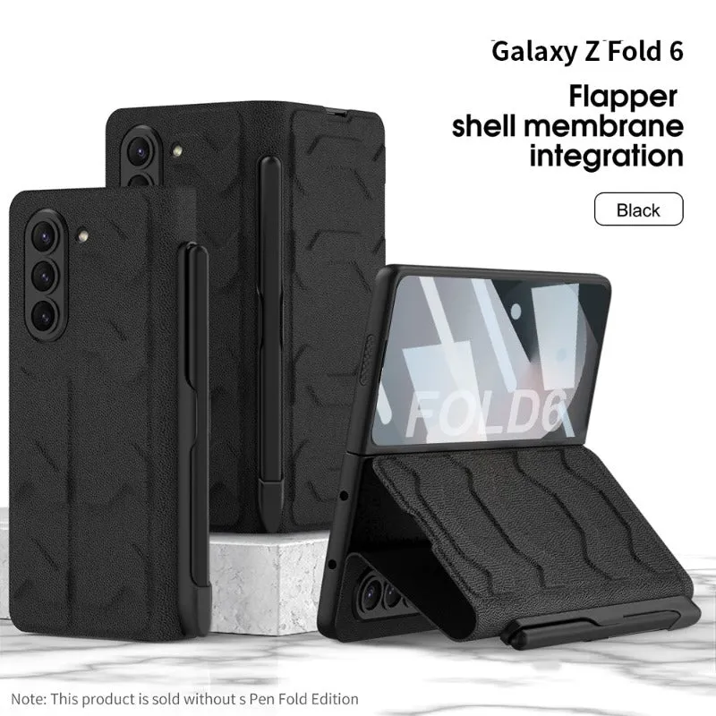 Clamshell Warrior Leather Case with Card Slot Screen Protector For Samsung Galaxy Z Fold 6