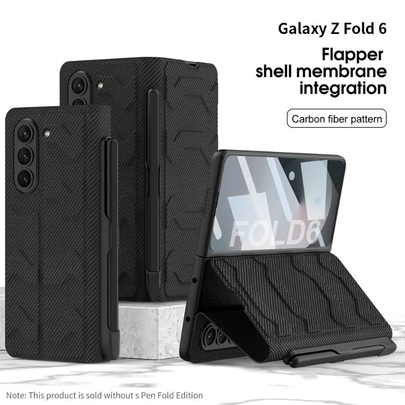 Clamshell Warrior Leather Case with Card Slot Screen Protector For Samsung Galaxy Z Fold 6