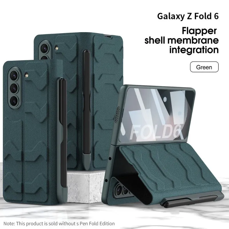 Clamshell Warrior Leather Case with Card Slot Screen Protector For Samsung Galaxy Z Fold 6