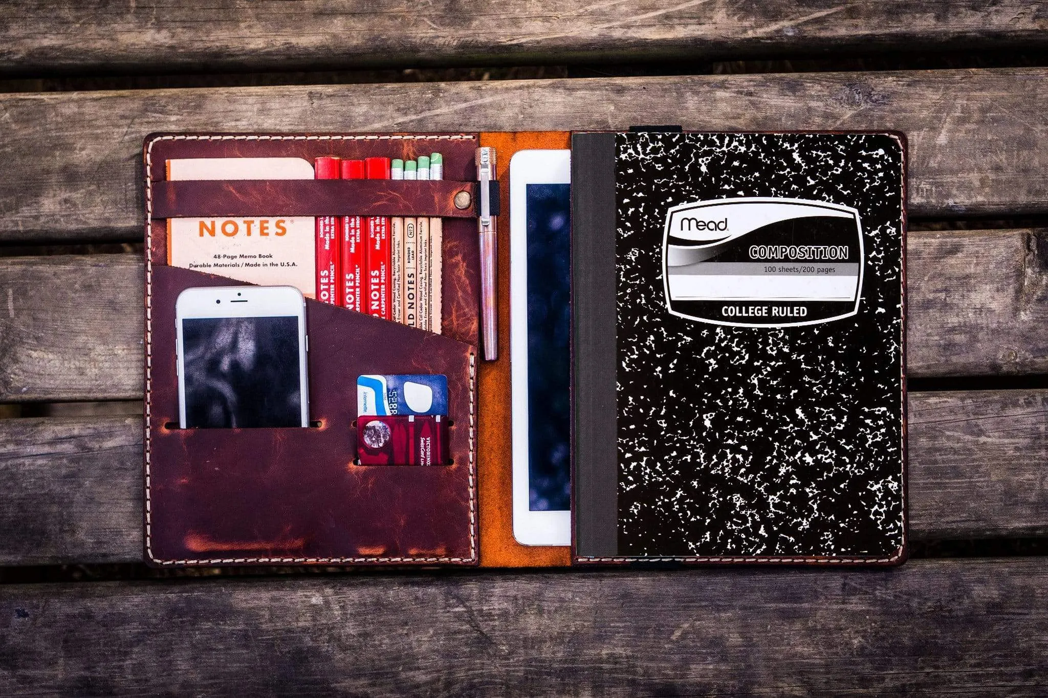 Composition Notebook Cover With iPad Air/Pro Pocket - Crazy Horse Orange