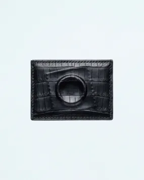 Condom Ring Card Case In Black Crocodile by Thomas Finney