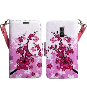 Coolpad Rogue Case,  Wrist Strap Pu Leather Magnetic Flip Fold[Kickstand] Wallet Case with ID & Card Slots for Coolpad Rogue - Cherry Blossom