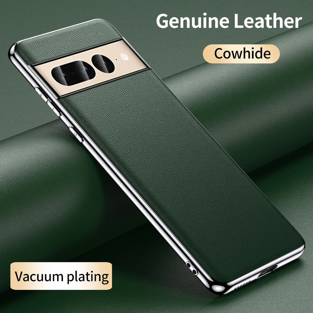 Cowhide Leather Plating Shockproof Phone Case For Google Pixel 8 7