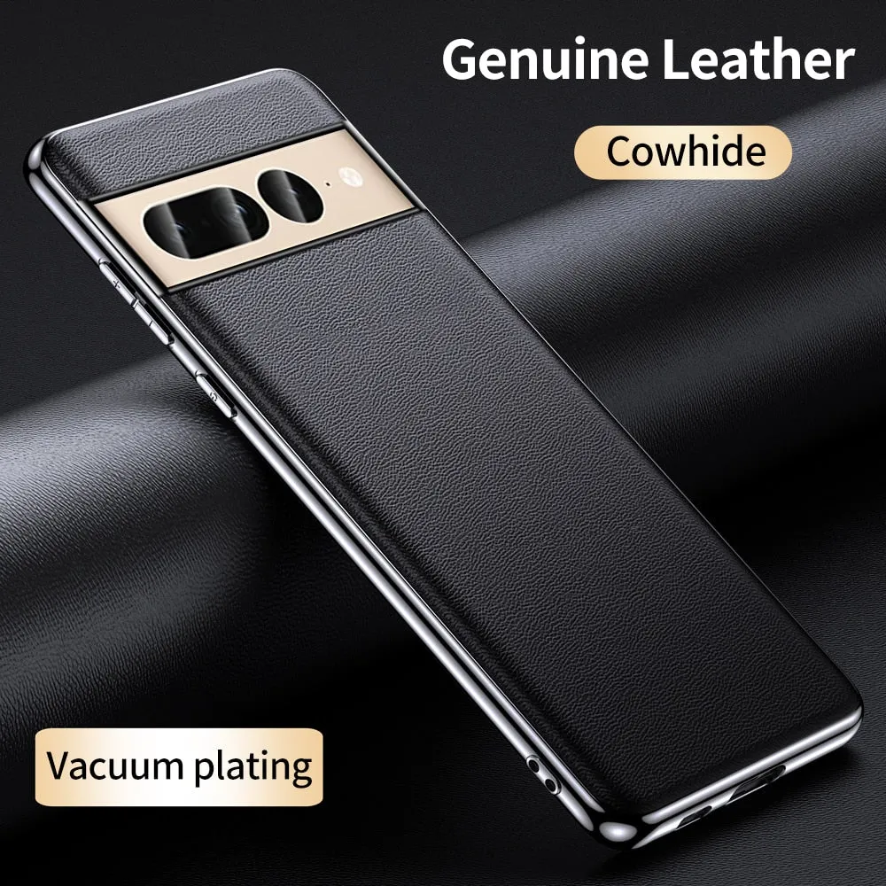 Cowhide Leather Plating Shockproof Phone Case For Google Pixel 8 7