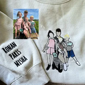 Customized Family Portrait with Picture Custom Embroidered Sweatshirt, Hoodie Personalized Family Gifts Idea