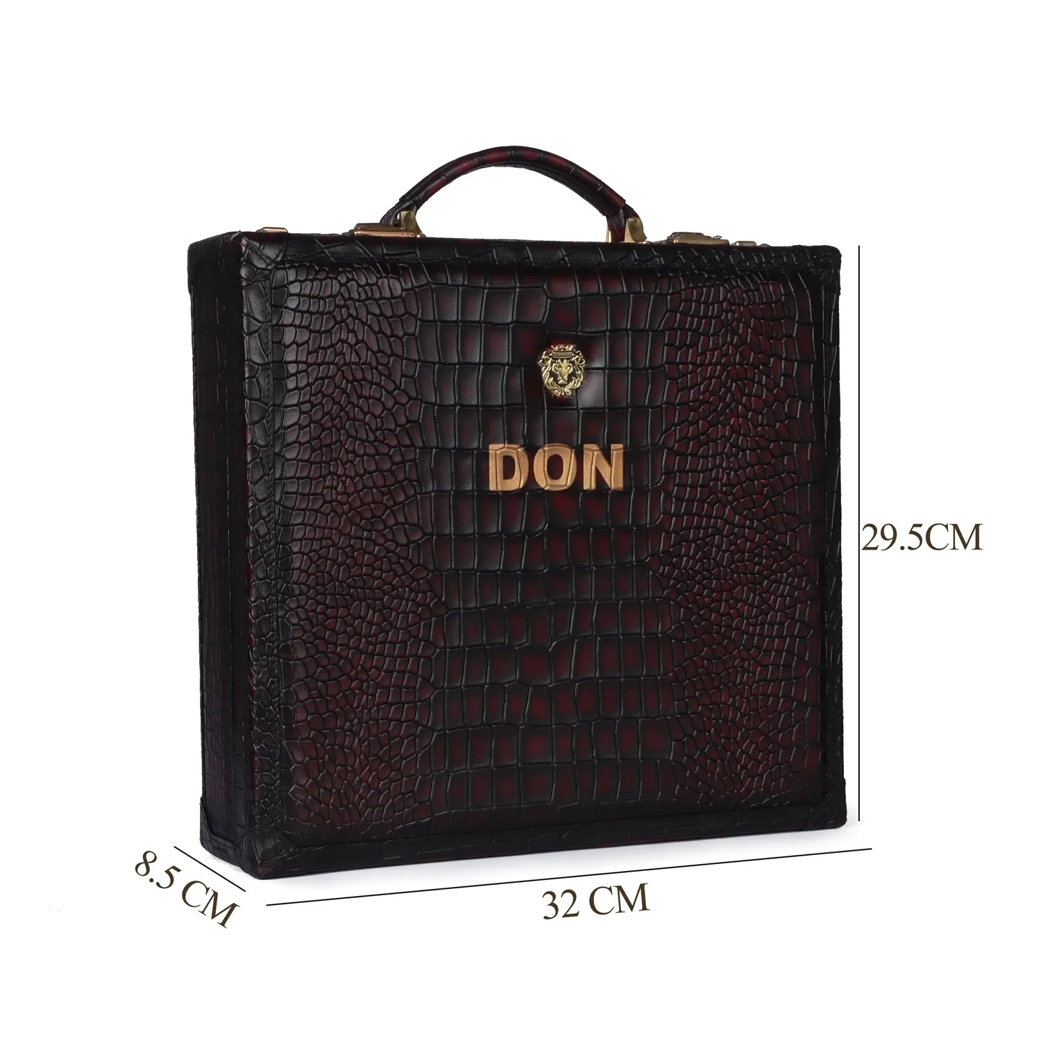 Customized "DON" Metal Initial Smokey Wine Leather 12 Wrist Watch Carry Briefcase By Brune & Bareskin