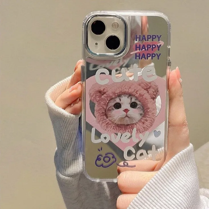 Cute Electroplating Silver Pet Cat Lover Heart & Letter Artbook Design Protective Shockproof iPhone Case for iPhone 11 12 13 14 Pro Max Case