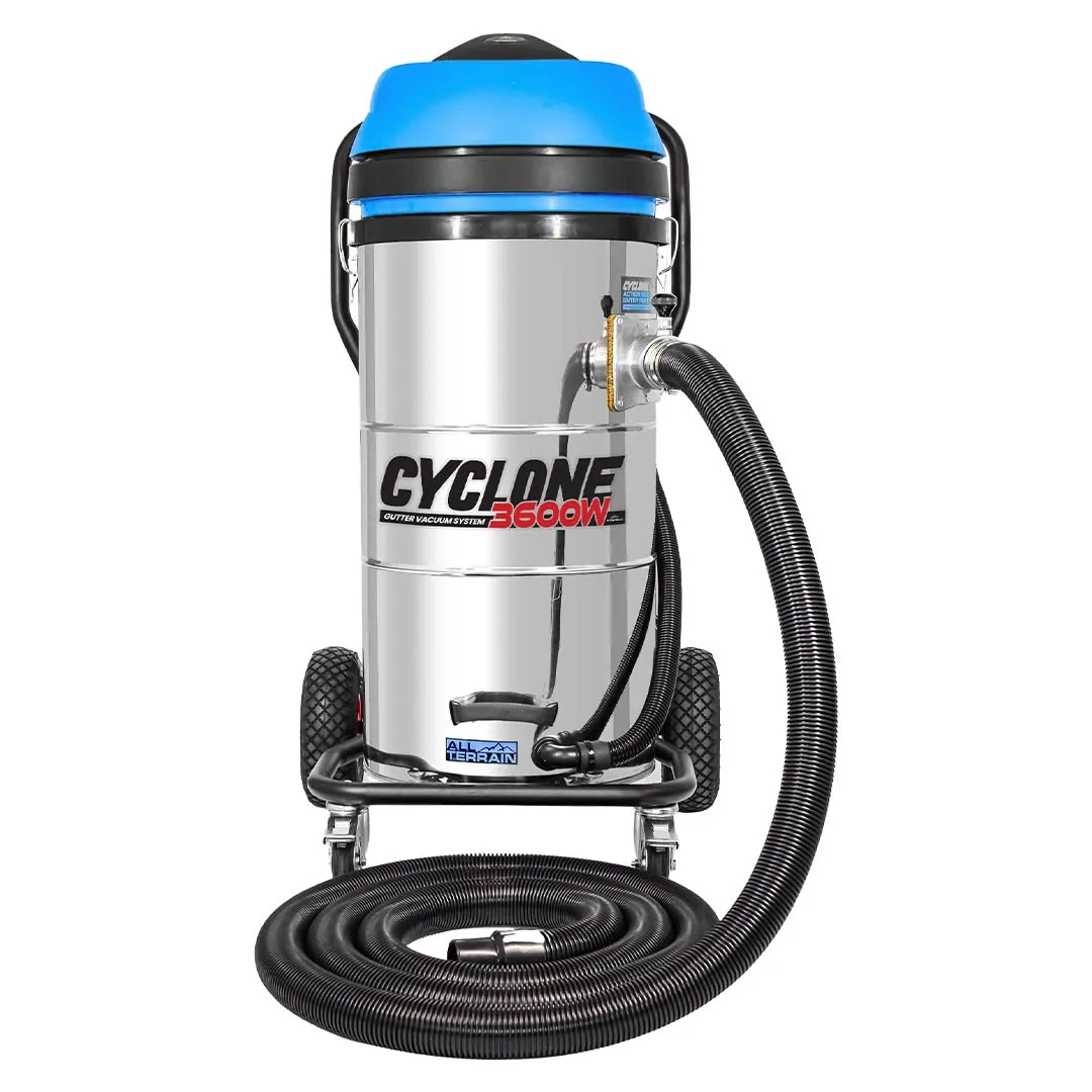 Cyclone II 3600W Stainless Steel 27 Gallon All Terrain Gutter Vacuum with 28 Foot Aluminum Poles and Bag