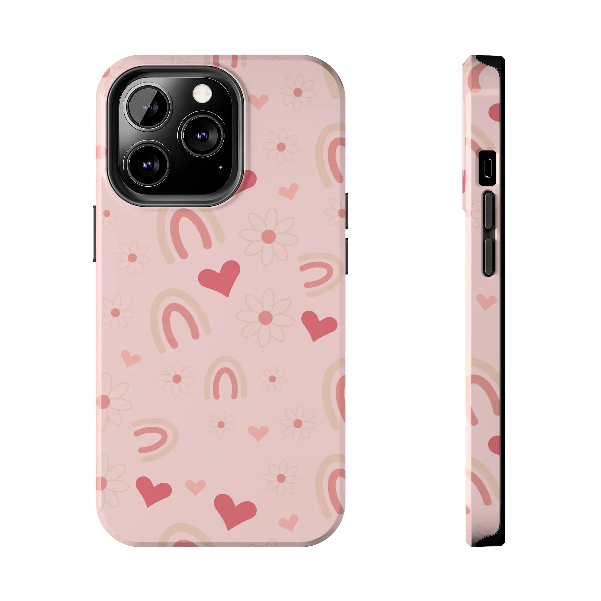 Daisy and Pink Boho Rainbow print Design Tough Phone Case compatible with a large variety of iPhone models, Gift, Phone Case