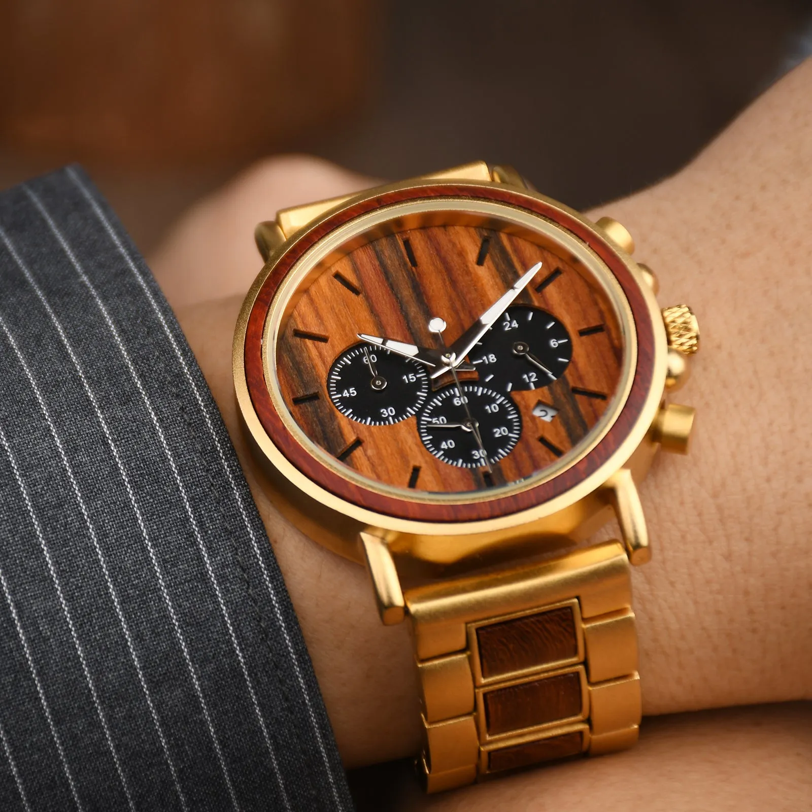 Dover - Gold Steel & Red Sandalwood Chronograph