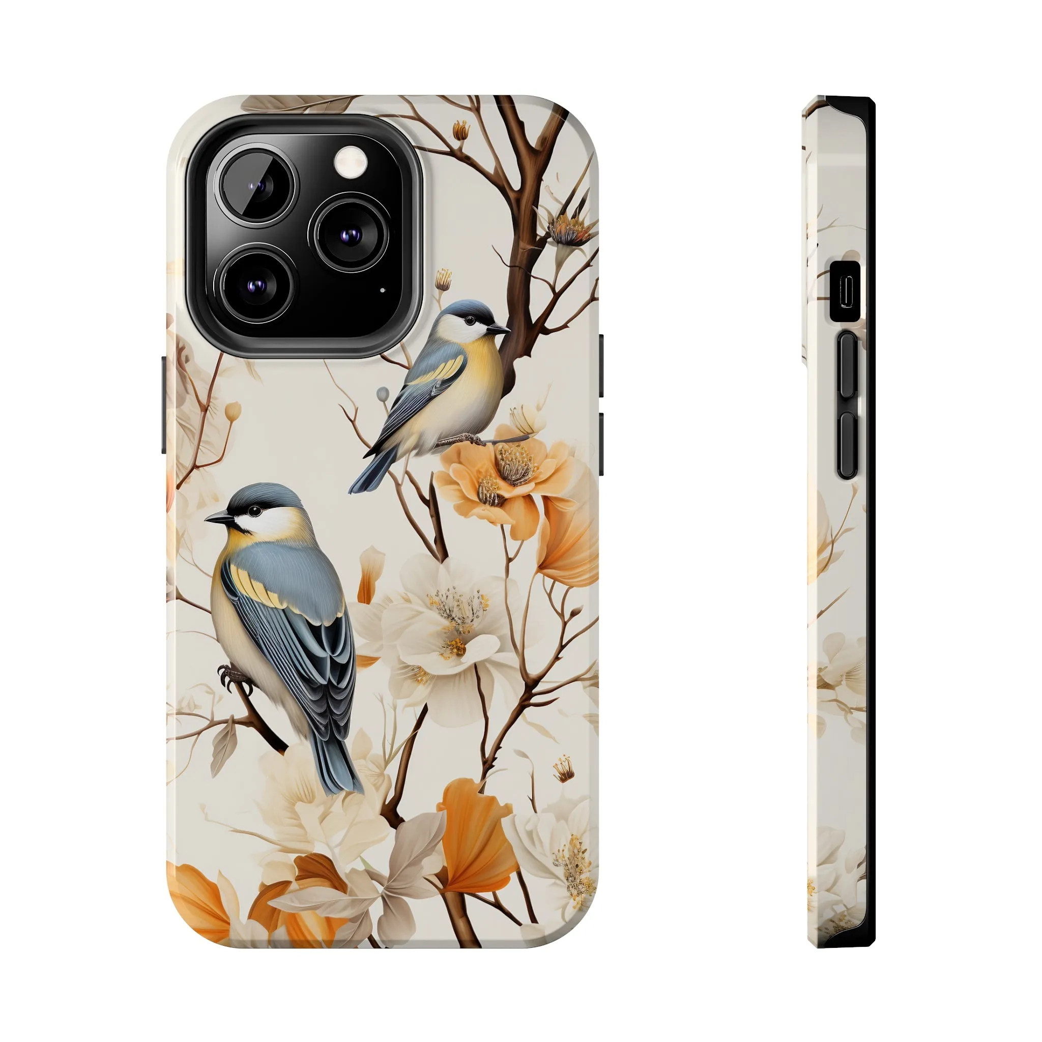 Dried Flowers and Birds Digital print Design Tough Phone Case compatible with a large variety of iPhone models, Gift, Phone Case