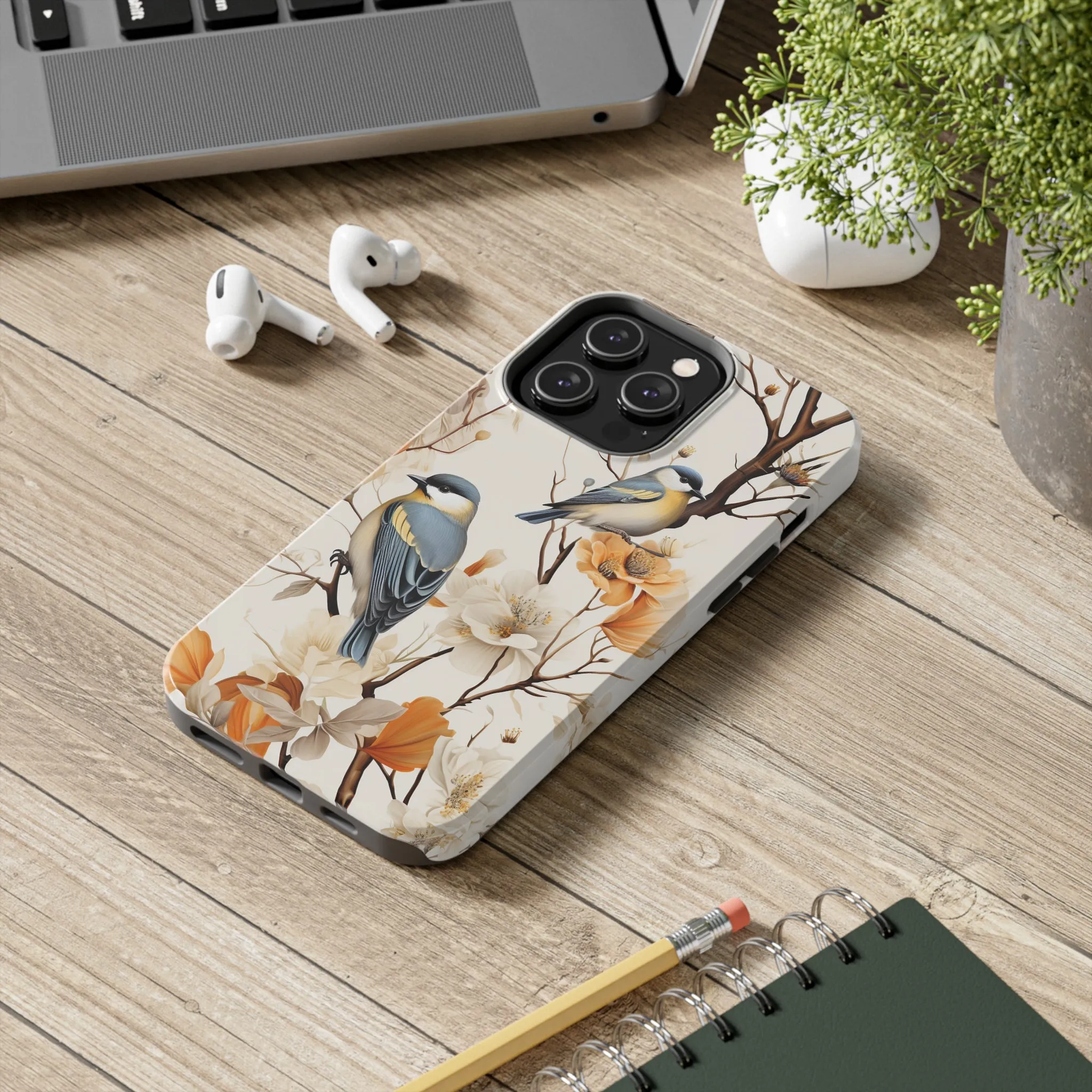 Dried Flowers and Birds Digital print Design Tough Phone Case compatible with a large variety of iPhone models, Gift, Phone Case