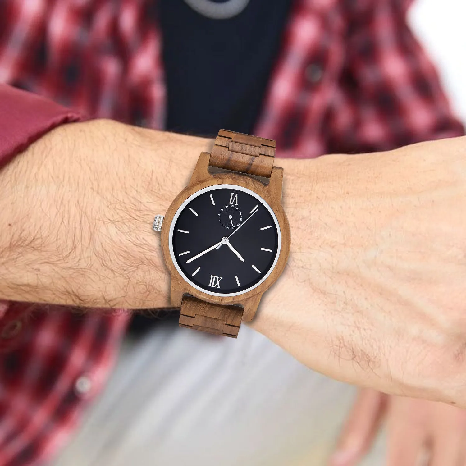 Eiffel - Black Face Teak Minimal Watch