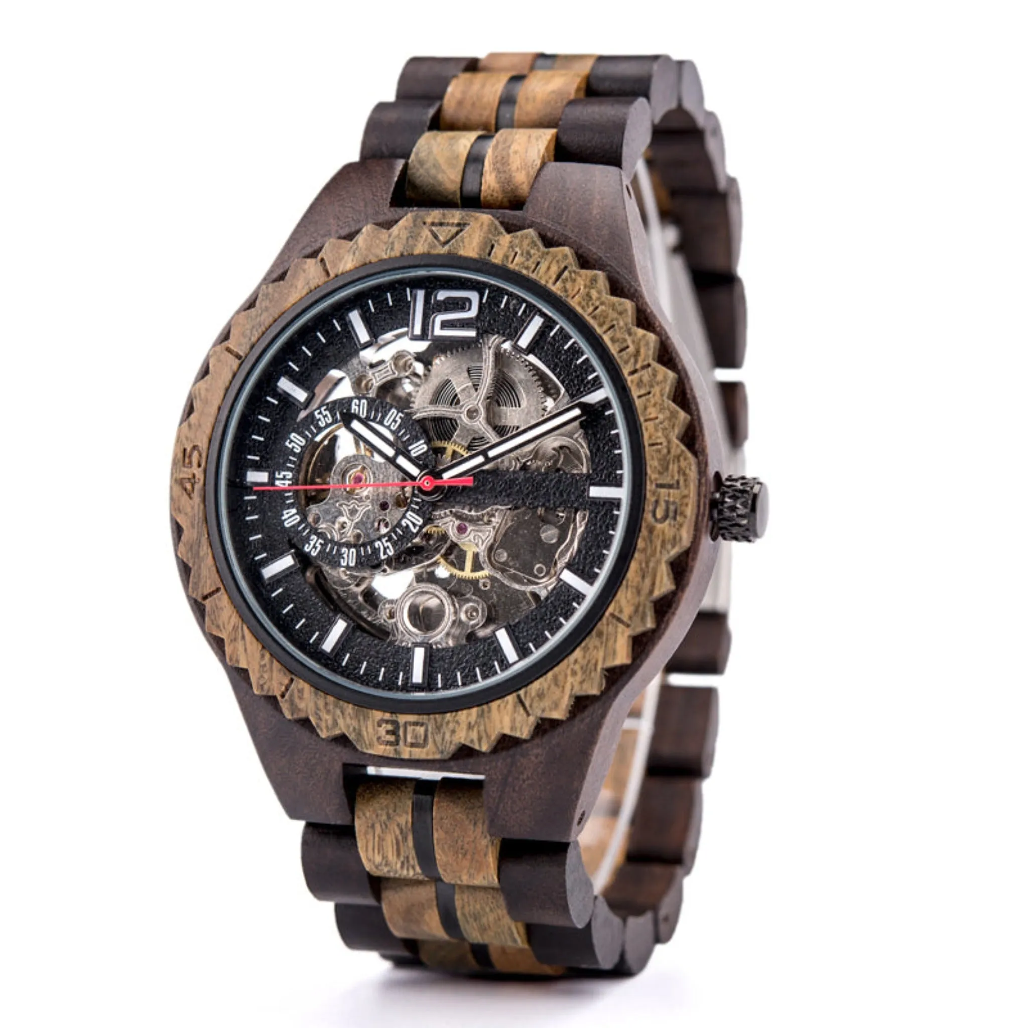 El Salvador - Hollow Face Ebony & Green Sandalwood Mechanical Watch