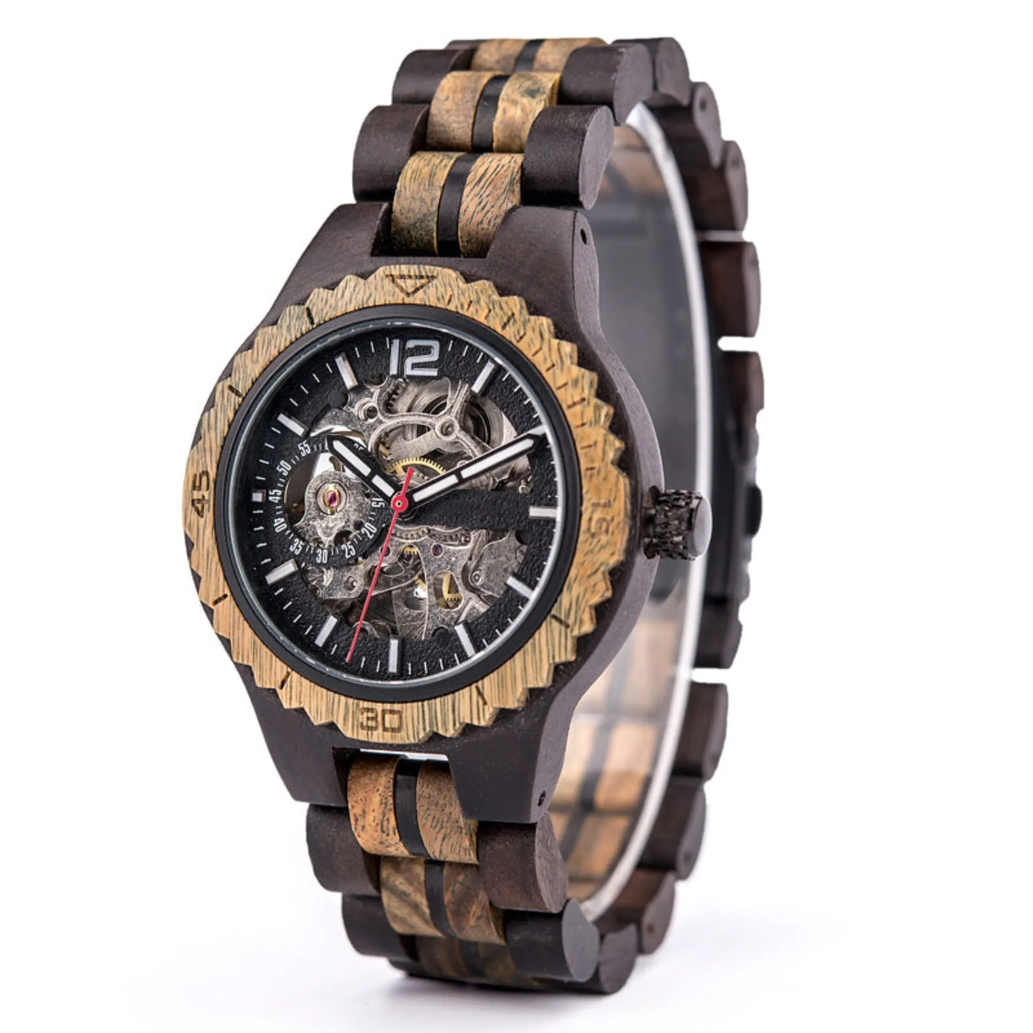 El Salvador - Hollow Face Ebony & Green Sandalwood Mechanical Watch