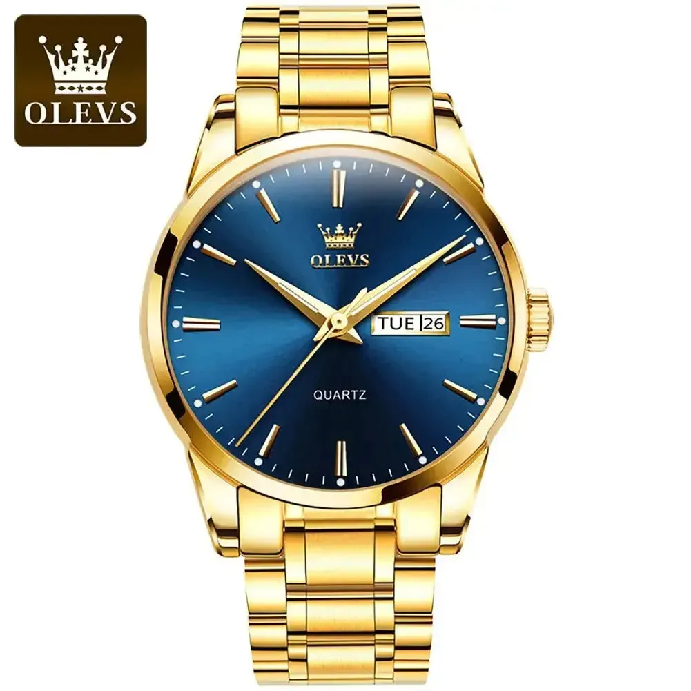 Elegance® 6898 Gold Classic Men Wristwatch Classic Gold Wrist Watches For Top Brand Luxury Business Date Waterproof Luminous Stainless Steel Men Quartz Wristwatch